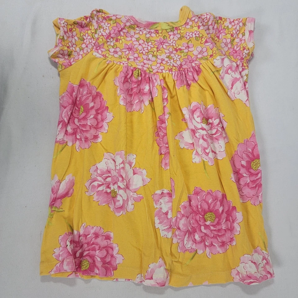 Baby Lulu Girl's Short Sleeve Dress Pink Orange Floral Size 4 Butterfly Accent - Image 3 of 4