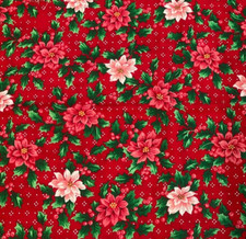 VIP CRANSTON - POINSETTIAS ON RED COTTON-- 1/2 YARD