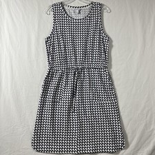 Liz Claiborne Dress Women's Size Medium Navy Blue White Sleeveless Stretch Waist
