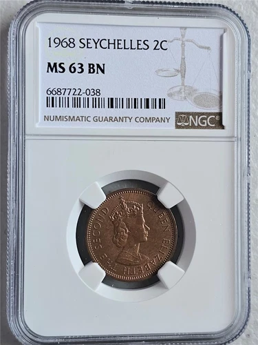 Seychelles 2 Cents 1968 NGC MS 63 BN