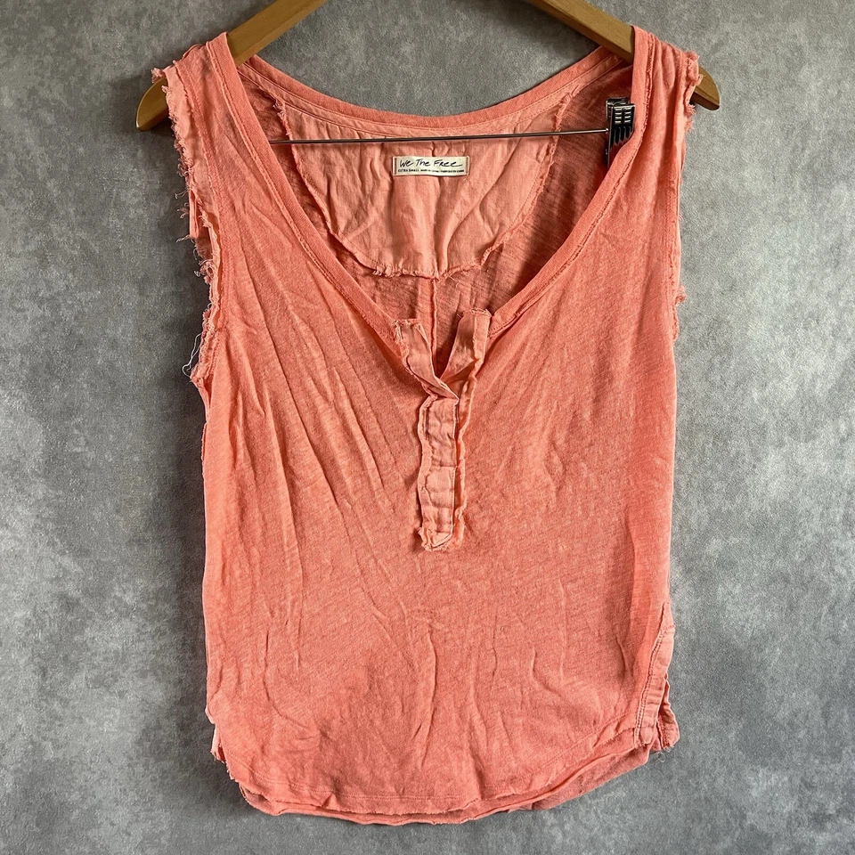 Camiseta sin mangas We The Free People Vacay Pixie lino naranja 1/4 botón talla XS Foto 3 de 4