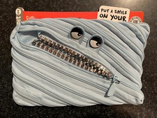 ZIPIT Grillz Large Pencil Case for Kids, Cute Pencil Pouch, Blue Monster Face