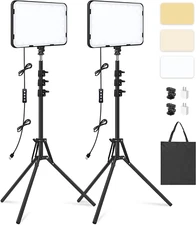 2 Pack LED Video Light with 63'' Tripod Stand, Obeamiu 2500-8500K Dimmable Photo
