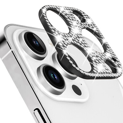 For iPhone 16 15 14 13 Pro Max Bling Diamond Metal Camera Lens Protector Sticker