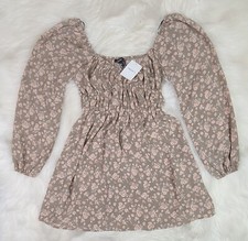 Forever 21 Woven Brown Mutlicolor flower print off the shoulder dress SZ(S)