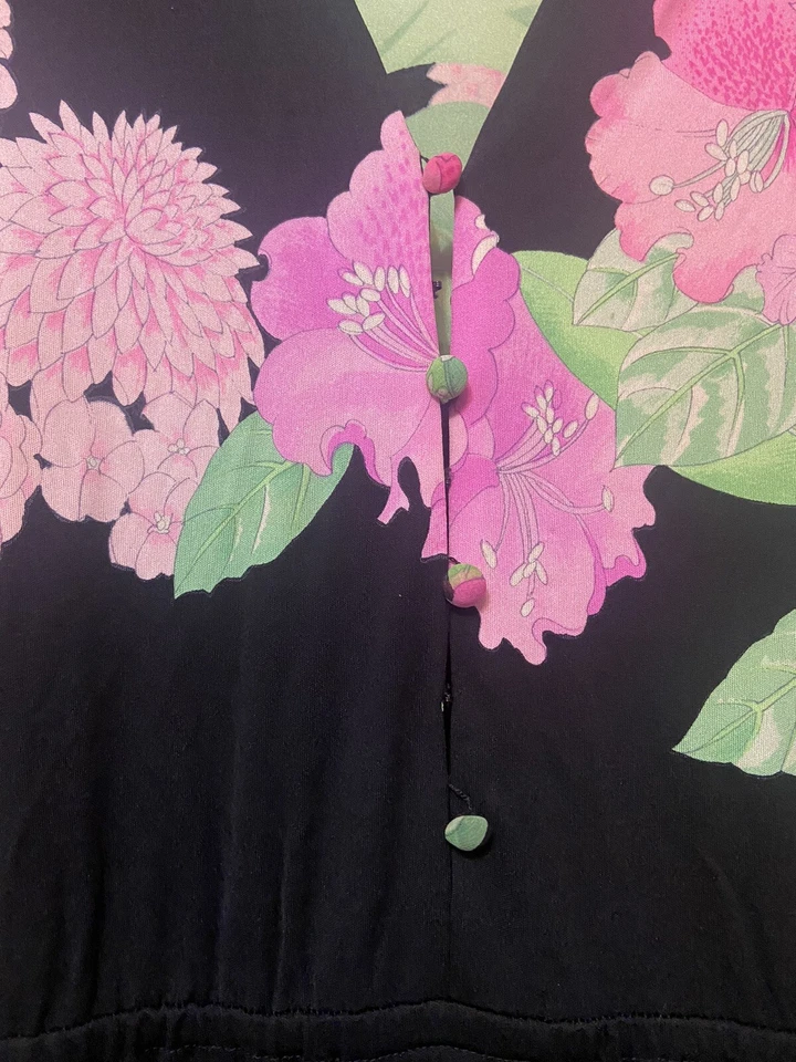 Vestido Vintage Leonard Paris Años 70 Seda y Poli Floral Perfección Talla 6/8 Vintage Foto 3 de 4