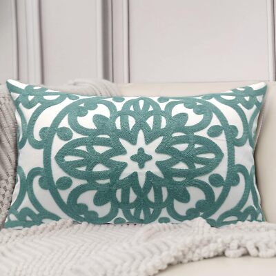 Embroidered Lumbar Pillow Cover Boho Mandala Pattern for Sofa or Living Room