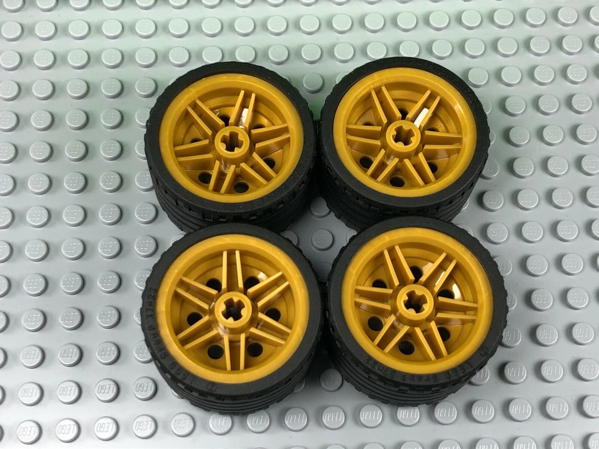 LEGO Gold Wheels 30.4 x 20mm Wheel 37mm x 22mm Black Tires x4 56145 55978