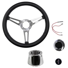 CJ Classics Steering Wheel Kit Simulated Leather 14” 6-Bolt Running Horse Log...