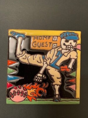 4  Square Tile of Day of the Dead Dia de los Muertos Skeleton Baseball Player 28