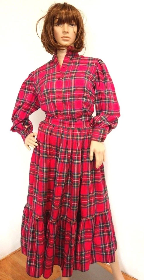 DE COLECCIÓN B. ALTMAN AND CO. ROJO TARTÁN FRANELA FALDA CONJUNTO CONJUNTO M Foto 4 de 4