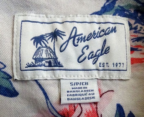 Sz S American Eagle Hawaiian Aloha Shirt Floral Lite Gray Multi Cotton/Linen - Picture 3 of 3