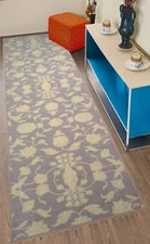 CARPET RUG Custom Length Hallway Runner Rug Floral Grey-Cream 26 Inches Wide