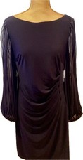 JESSICA HOWARD NEW DARK BLUE COCKTAIL DRESS WITH UNIQUE PLEATED SLEEVES, 12P
