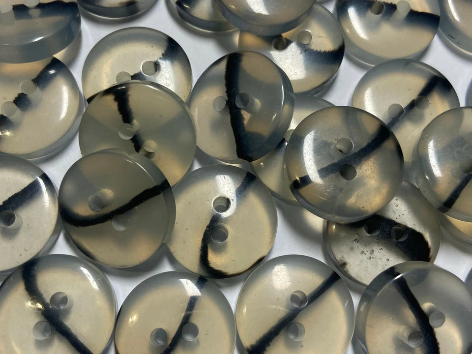 Vintage 80's Italian Thick/Chunky Poly Button Clear/Black 18mm 23mm 28mm 2hole - Image 3 of 3