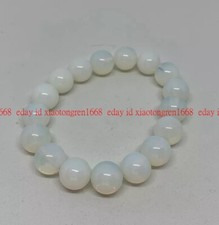 Natural White Opal Gemstone Round Beaded Stretch Bracelet 12mm 7.5"