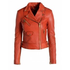 Branded Tangerine Tango Ladies Leather Under Arm Zip Biker Jacket Size 6,14 Uk