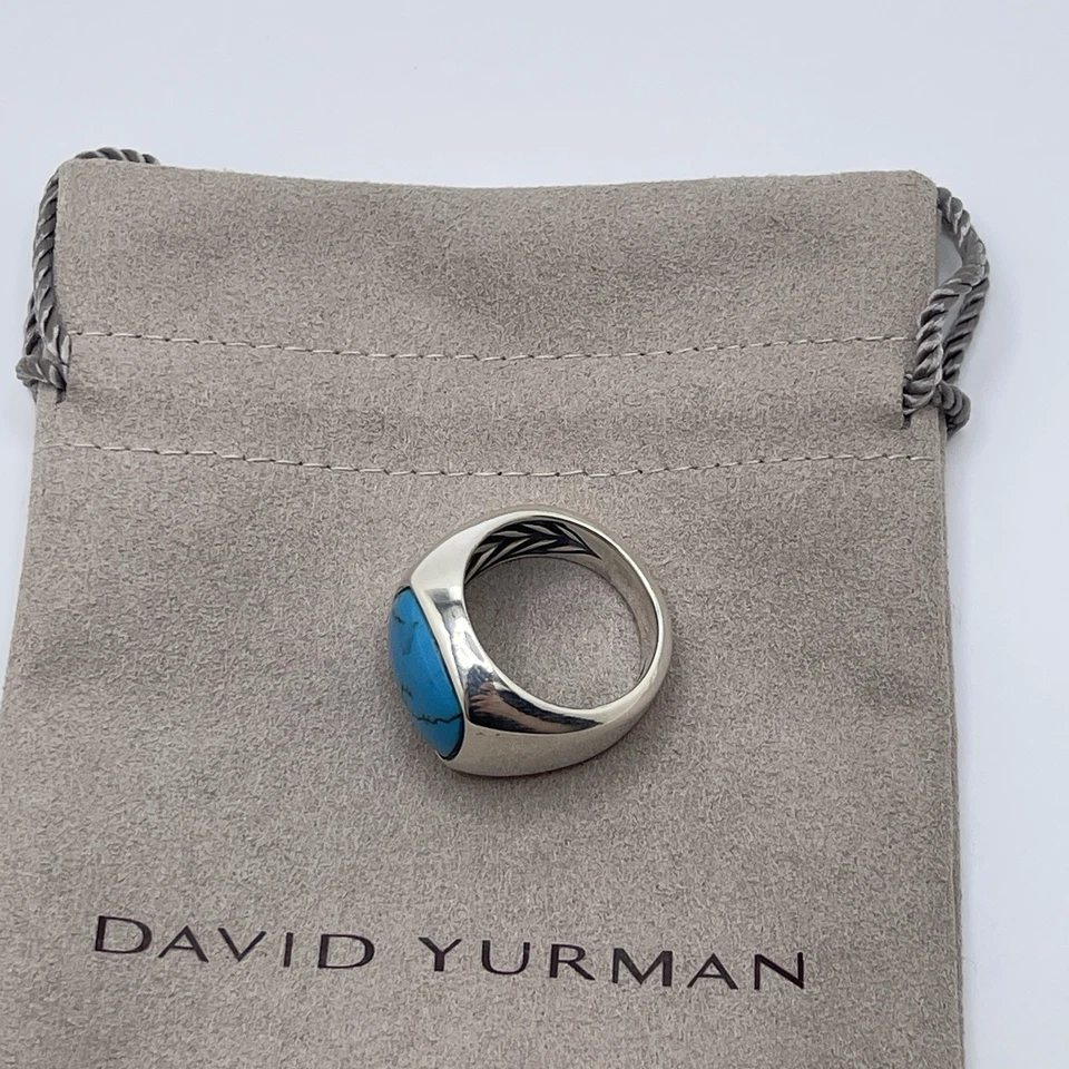Anillo David Yurman Piedra Exótica Sello Turquesa Plata de Ley Talla 9 Foto 2 de 4