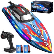 DEERC Fast RC Boat for Pool and Lake with LED Light 20+MPH 40 Mins Self Righting