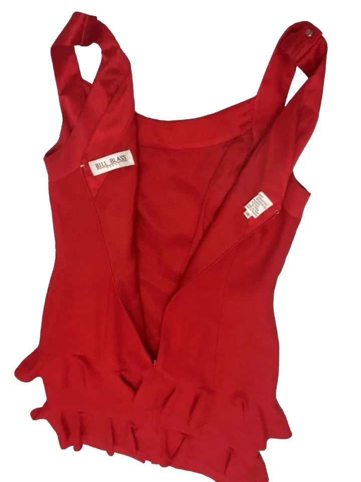 VTG Y2K  BILL BLASS Silk Red Cocktail dress Ruffle Sleeveless Women’s Size 10 - Image 3 of 4