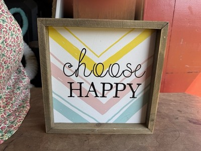 Decorative Wooden Framed Chevron Wall Decor  Choose Happy   Yellow Pink Blue