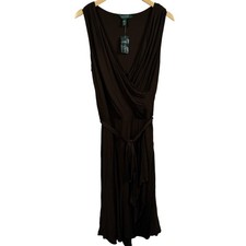 Lauren Ralph Lauren Brown Jersey Faux Wrap Dress Size L NWT $179