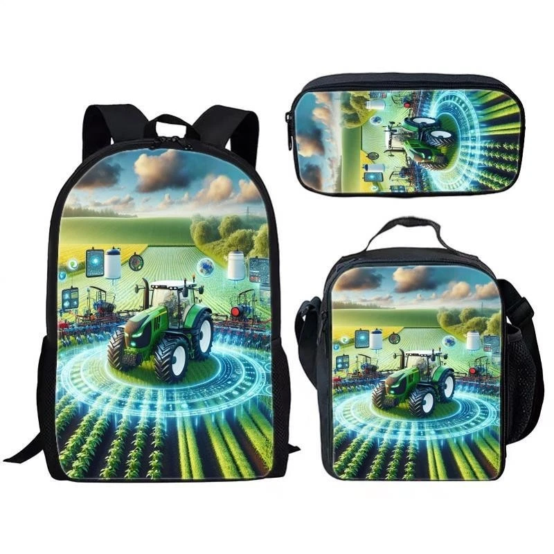 Tractor School Backpack Set, School Bag Lunch Bag Pencil Case