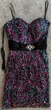 NWT Alyce Paris Model 4367 Sequin Black Purple Strapless Size 2 Short Dress
