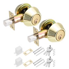 2 Set Double Keyed Deadbolt Lock 2" Keyed on Both Sides with Hex Wrench Gold