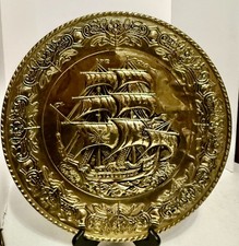 Set of 3 Brass Embossed Galleon Ship Wall Plates 11.5" Made in England — listing 6