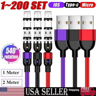 180°+360° Rotate Magnetic Charger Cable Phone Fast Charging Type C Micro USB Lot