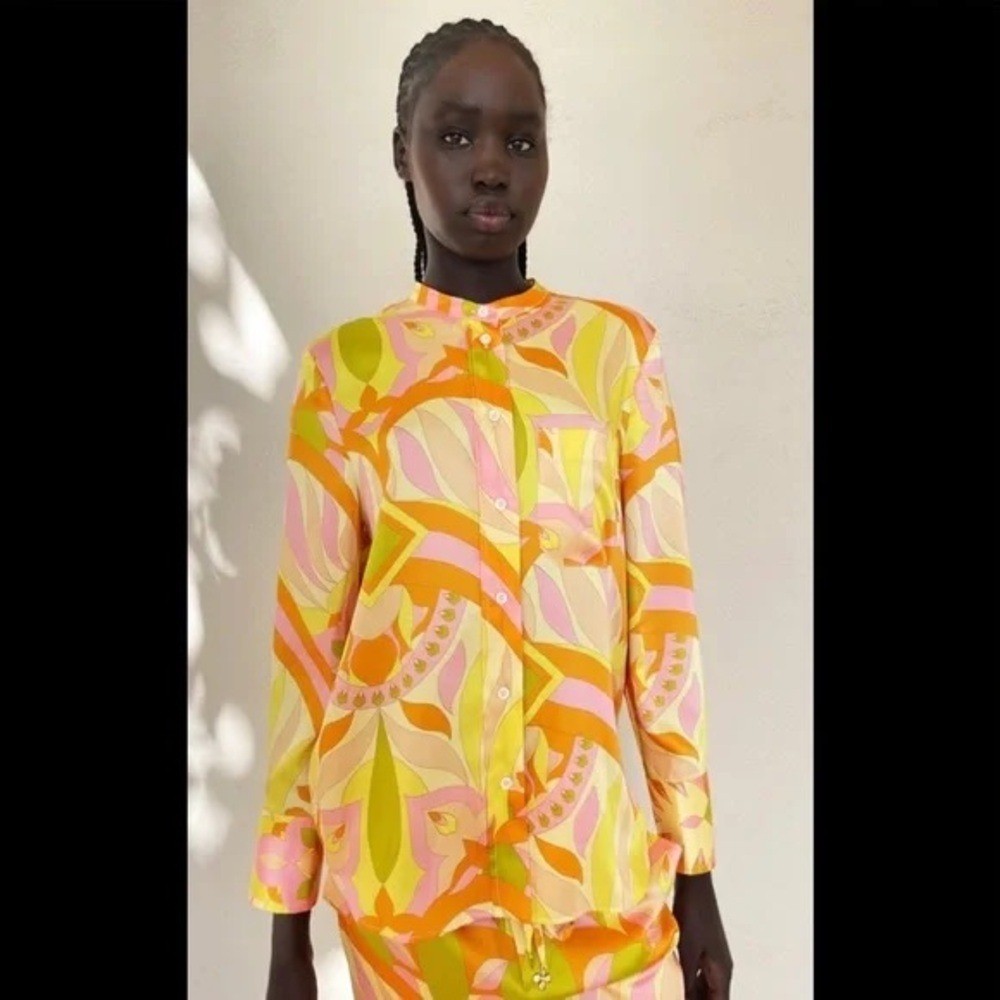 Zara Multicolor Abstract Patterned Button Blouse … - image 1