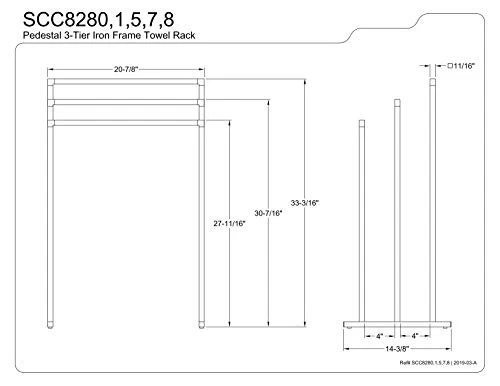 KINGSTON BRASS SCC8288 Pedestal 3-Tier Steel Construction Towel-Rack - Nickel - Image 3 of 4