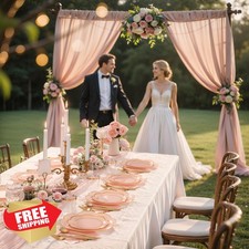 WONDERFUL Pink Plastic Plates 350 Pcs Gold Trim Heavy Duty Dinnerware