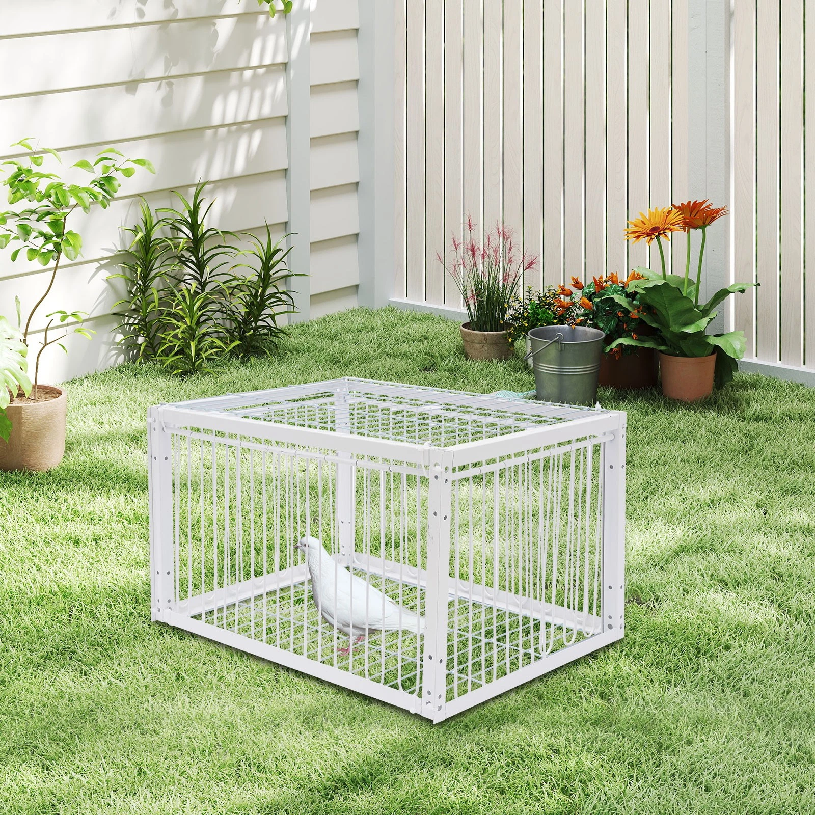 White Iron Pigeon Trap Cage Pigeon Cage Portable Escape-proof Pigeon Trap Cage