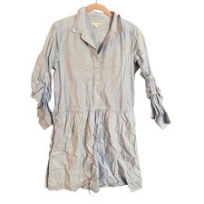Gap Blue Striped Button Down Shirt Dress Size S Roll Tab Sleeves Drawstring