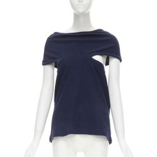 COMME DS GARCONS Vintage navy blue terry cotton angular cut armhole zip top M
