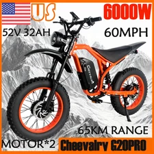 6000W G20 PRO 52V 32AH Electric Dirt Bike Dual Motor 20" Mountain E-Bike 60MPH