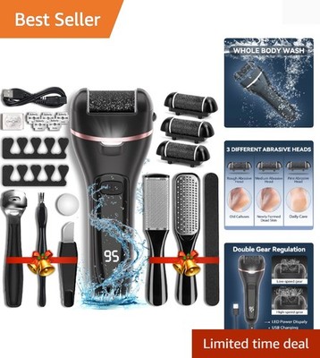 Professional Waterproof Foot File Kit: Electric Callus Remover with Roller Heads
