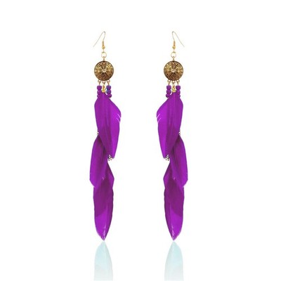 Bohemian Feather Earrings Gold Plated Handmade Boho Colorful Seed Beaded Fe - 01