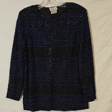Stenay Vintage Elegant Black and Navy Beaded Evening Jacket Size Small Lined