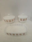 Vintage Federal Glass Covered Brown Sunflower Pattern Set 2 Bowls 1 Dish