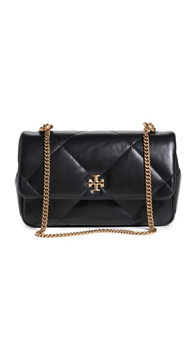 Tory Burch Women's Mini Kira Diamond Flap Bag, Black, One Size