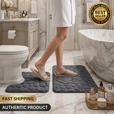 Cobblestone Memory Foam Bath Mat Set 2 Piece Non Slip U-Shaped Toilet Rug Soft