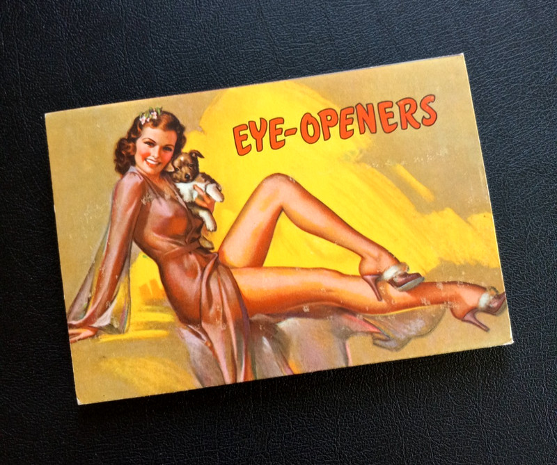 Vintage Eye Openers 1940's Foldout postcard of 16 Pinup Girls unused VGC
