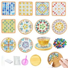 10 Set DIY Mosaic Tiles for Crafts Mixed Color Glass Mosaic Kits with Wooden ...