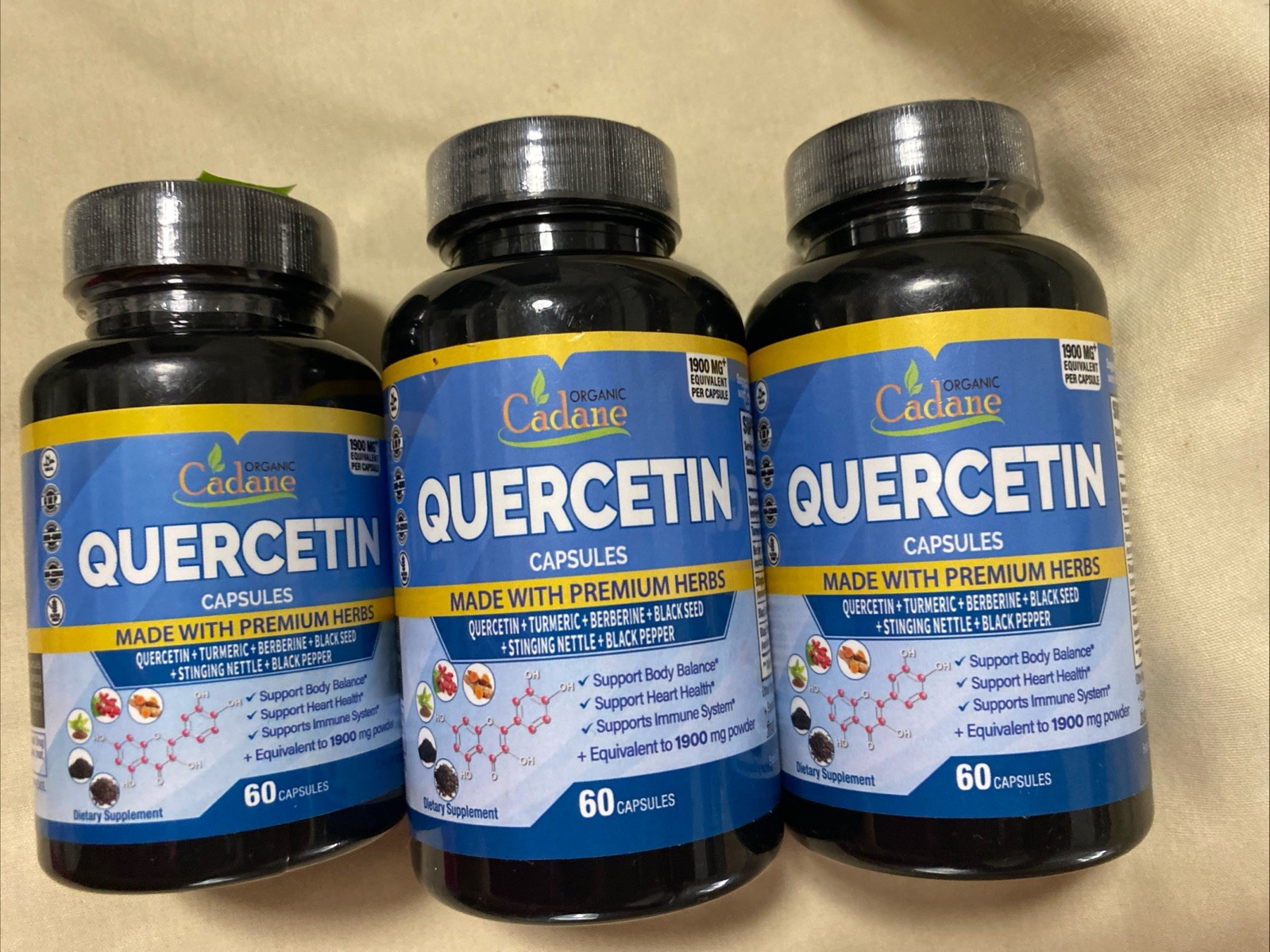 3X Organic Cadane Quercetin 1900 mg 60 Caps BB 07/27 +