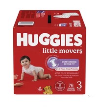 76 Count Huggies Size 3 Diapers, Little Movers Baby Diapers, Size 3 16-28 lbs ,
