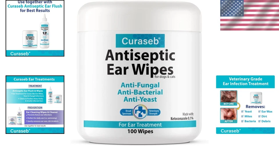 Gentle Ear Infection Treatment Wipes for Cats & Dogs – 100 Count, Made in USA - Image 2 of 4