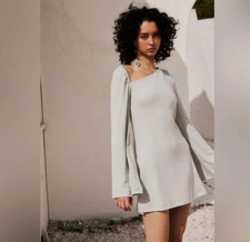 Free People Beach Amiga Gray Long Sleeve Mini Dress NWT Size S